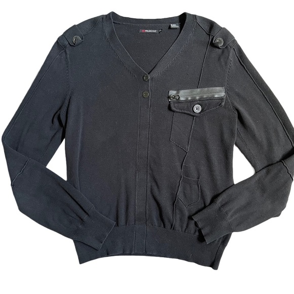 PROJEK RAW BLACK LONG SLEEVE V-NECK SWEATER WITH BUTTONS SIZE M - Picture 3 of 6